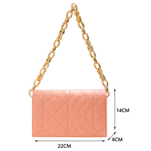 Quilted Chain Shoulder Bag Metal Thick Chain Purses Clutch Handbag