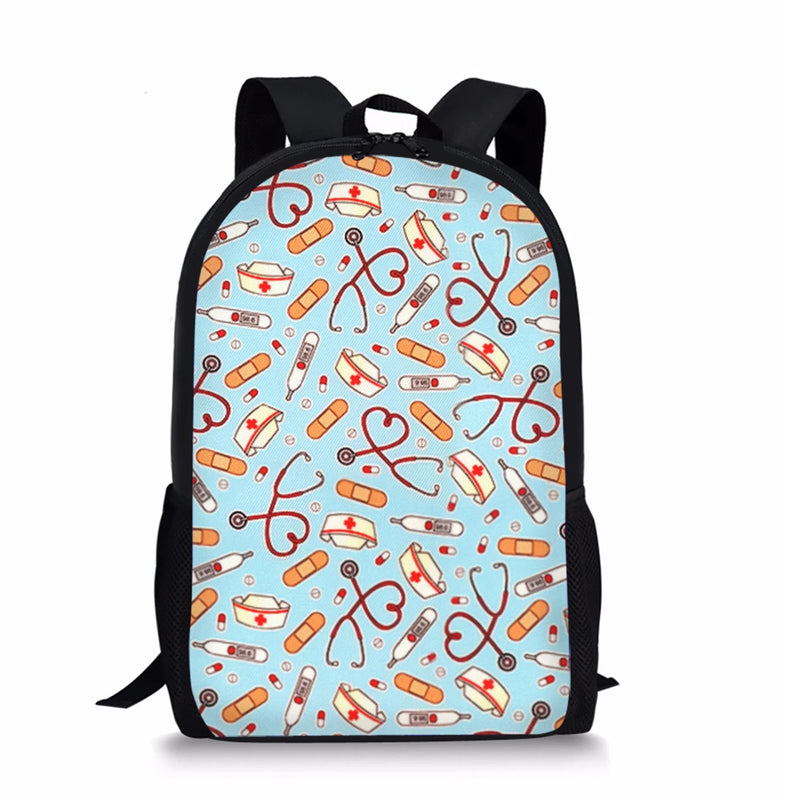 Medical Tool Print Girl School Backpack Zipper Style