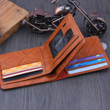 Men's Short Wallet Magnetic Buckle Double Line Foldable PU Leather Wallet