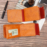 Men's Short Wallet Magnetic Buckle Double Line Foldable PU Leather Wallet