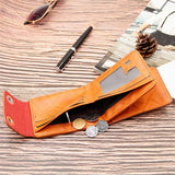 Men's Short Wallet Magnetic Buckle Double Line Foldable PU Leather Wallet