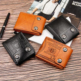 Men's Short Wallet Magnetic Buckle Double Line Foldable PU Leather Wallet