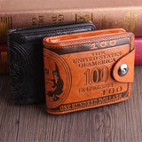 Men's Short Wallet Magnetic Buckle Double Line Foldable PU Leather Wallet