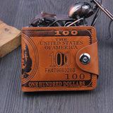 Men's Short Wallet Magnetic Buckle Double Line Foldable PU Leather Wallet