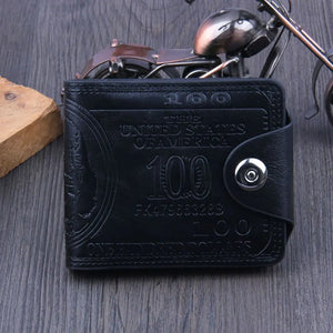 Men's Short Wallet Magnetic Buckle Double Line Foldable PU Leather Wallet