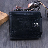 Men's Short Wallet Magnetic Buckle Double Line Foldable PU Leather Wallet