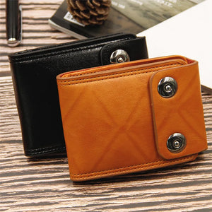 Men's Short Wallet Magnetic Buckle Double Line Foldable PU Leather Wallet