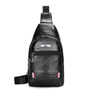Men's USB Charging Chest Bag PU Leather Shoulder Travel Bag
