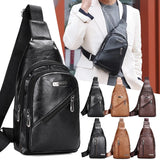 Men's USB Charging Chest Bag PU Leather Shoulder Travel Bag