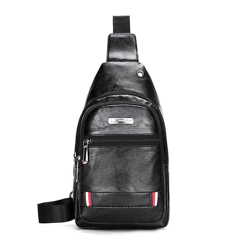 Men's USB Charging Chest Bag PU Leather Shoulder Travel Bag