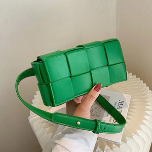 Female Leather Woven Messenger Bag Small Waist Shoulder Hand Bag