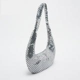 Metal Mesh Women Shoulder Bags Silver Lady Handbags Shinny Hobos Party Purses Sm