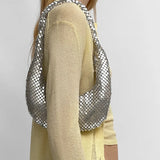 Metal Mesh Women Shoulder Bags Silver Lady Handbags Shinny Hobos Party Purses Sm