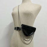 Multi-layer Chains Triangle Waist Packs Women PU Leather Waist Belt Mini Bag
