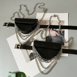 Multi-layer Chains Triangle Waist Packs Women PU Leather Waist Belt Mini Bag
