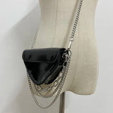 Multi-layer Chains Triangle Waist Packs Women PU Leather Waist Belt Mini Bag