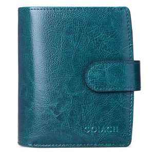 RFID Oil Wax Cowhide Retro Zipper Wallet Women Coin Purse