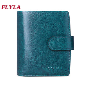 RFID Oil Wax Cowhide Retro Zipper Wallet Women Coin Purse