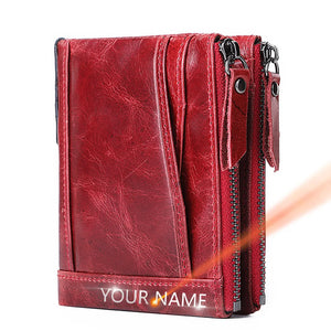 Personalized Women Leather Wallet with Double Zipper