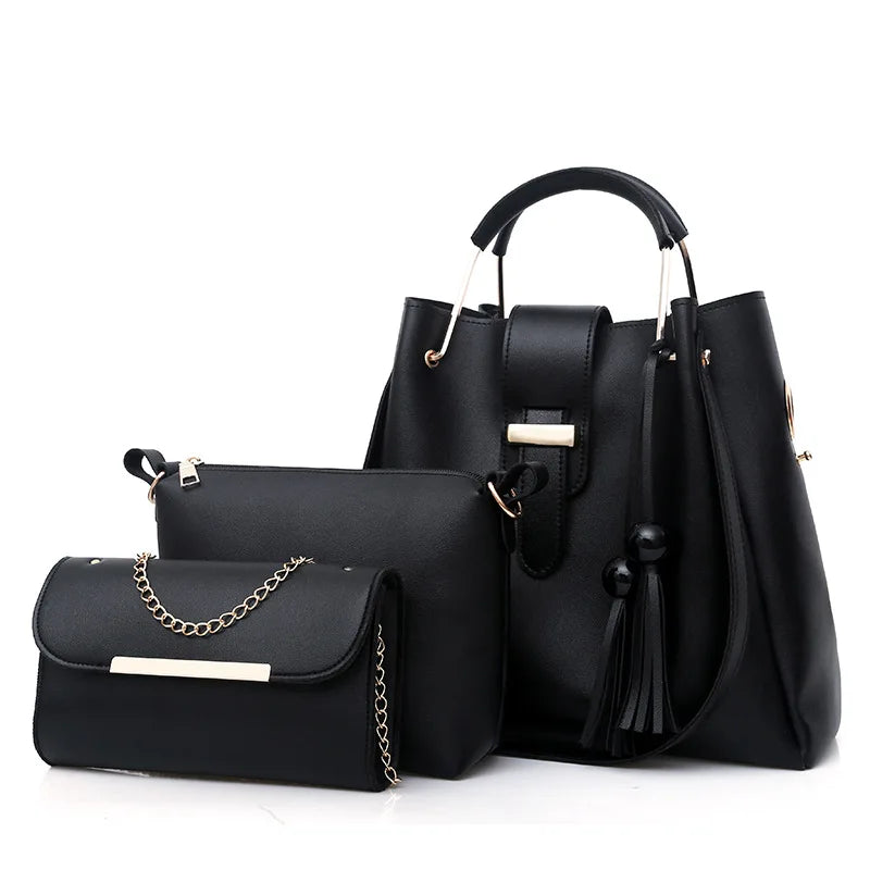 3-pc Set PU Leather Women Handbag Small Shoulder Crossbody Bag