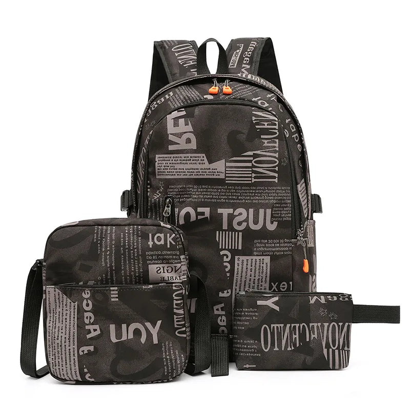 3pcs/set Junior Laptop Backpacks High Schoolbag Boys Men School Backpack