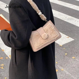 Plush Shoulder Bag for Women Girl Autumn Winter PU Leather Crossbody Bags