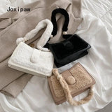 Plush Shoulder Bag for Women Girl Autumn Winter PU Leather Crossbody Bags