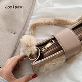 Plush Shoulder Bag for Women Girl Autumn Winter PU Leather Crossbody Bags