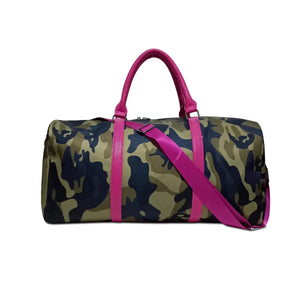 Travel Weekender Bag Camouflage Nylon Duffle Tote Pink Handles