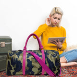 Travel Weekender Bag Camouflage Nylon Duffle Tote Pink Handles