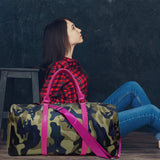 Travel Weekender Bag Camouflage Nylon Duffle Tote Pink Handles