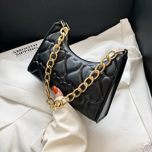 Women's PU Leather Handbags Love Embossed Chain Shopper Bag