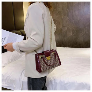 PU Leather Solid Shoulder Chain Bag Messenger Tote Bag