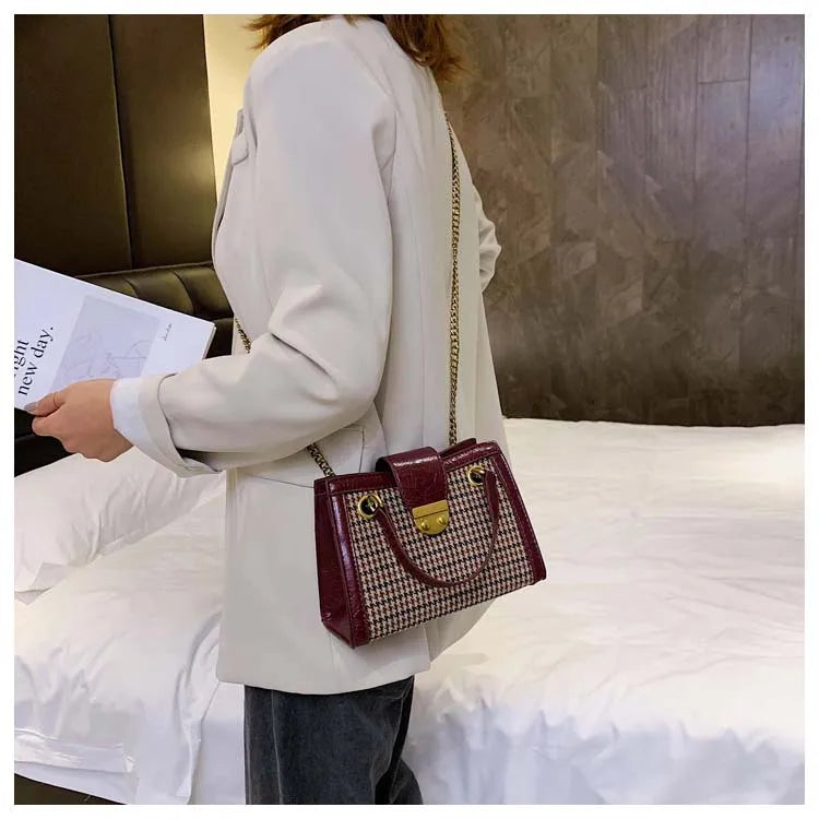 PU Leather Solid Shoulder Chain Bag Messenger Tote Bag