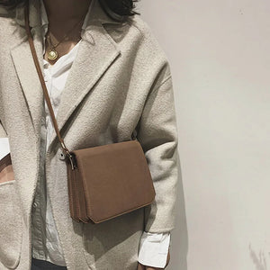 PU Leather Frosted Shoulder Bag Solid Soft Messenger Small Square Bag