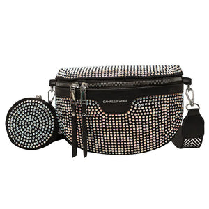 Women's Rhinestone Shoulder Messenger Bag All-match Saddle Tide