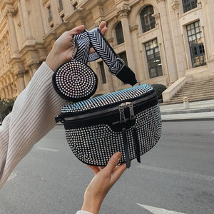 Women's Rhinestone Shoulder Messenger Bag All-match Saddle Tide Rhinestone Bag