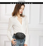 Round Waist Bag Women Beige Leather Chest Handbag