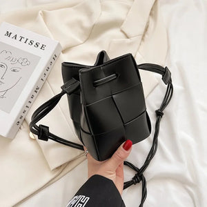 Braided Women PU Leather Mini Shoulder Messenger Bag Small Bucket Tote Crossbody