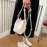 Braided Women PU Leather Mini Shoulder Messenger Bag Small Bucket Tote Crossbody