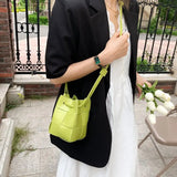 Braided Women PU Leather Mini Shoulder Messenger Bag Small Bucket Tote Crossbody