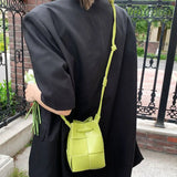 Braided Women PU Leather Mini Shoulder Messenger Bag Small Bucket Tote Crossbody