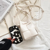 Braided Women PU Leather Mini Shoulder Messenger Bag Small Bucket Tote Crossbody