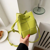 Braided Women PU Leather Mini Shoulder Messenger Bag Small Bucket Tote Crossbody