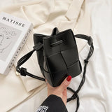 Braided Women PU Leather Mini Shoulder Messenger Bag Small Bucket Tote Crossbody