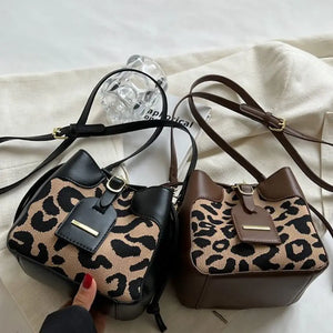 Leopard Pattern Bucket Bag for Office Lady