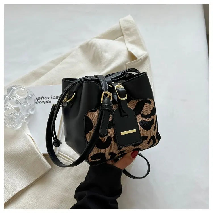 Leopard Pattern Bucket Bag for Office Lady