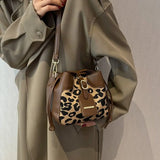Leopard Pattern Bucket Bag for Office Lady
