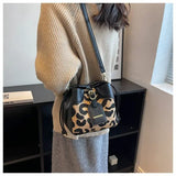 Leopard Pattern Bucket Bag for Office Lady