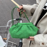 Green Towel Fabric Women Single-Shoulder Bag Plaeted Cloud Bag